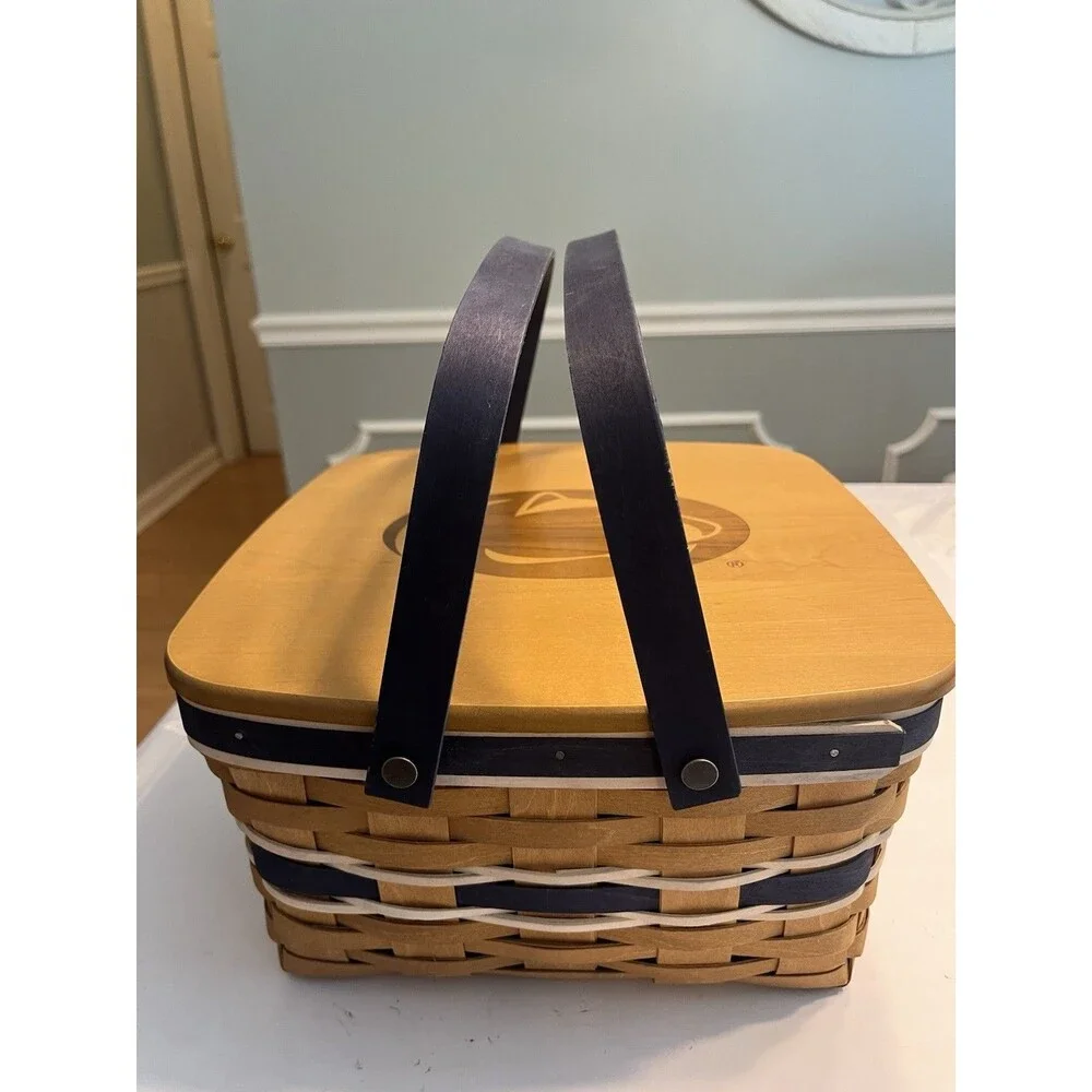 Longaberger Penn State Cake Basket Protector Riser Lid Blue Double Swing Handles